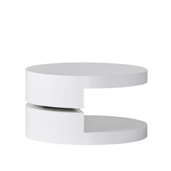 Coffee Table, Open Shelf, Rotating 24 Inch Modern Round White Top -BM325089