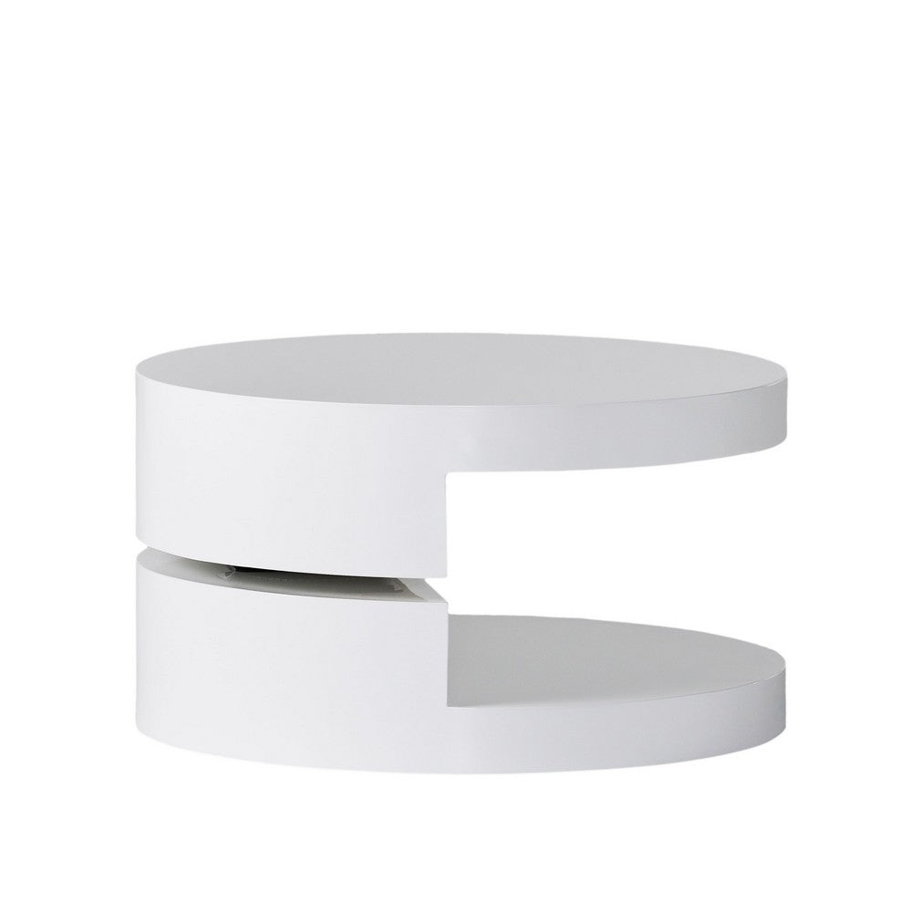 Coffee Table, Open Shelf, Rotating 24 Inch Modern Round White Top -BM325089