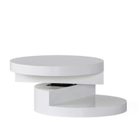 Coffee Table, Open Shelf, Rotating 24 Inch Modern Round White Top -BM325089