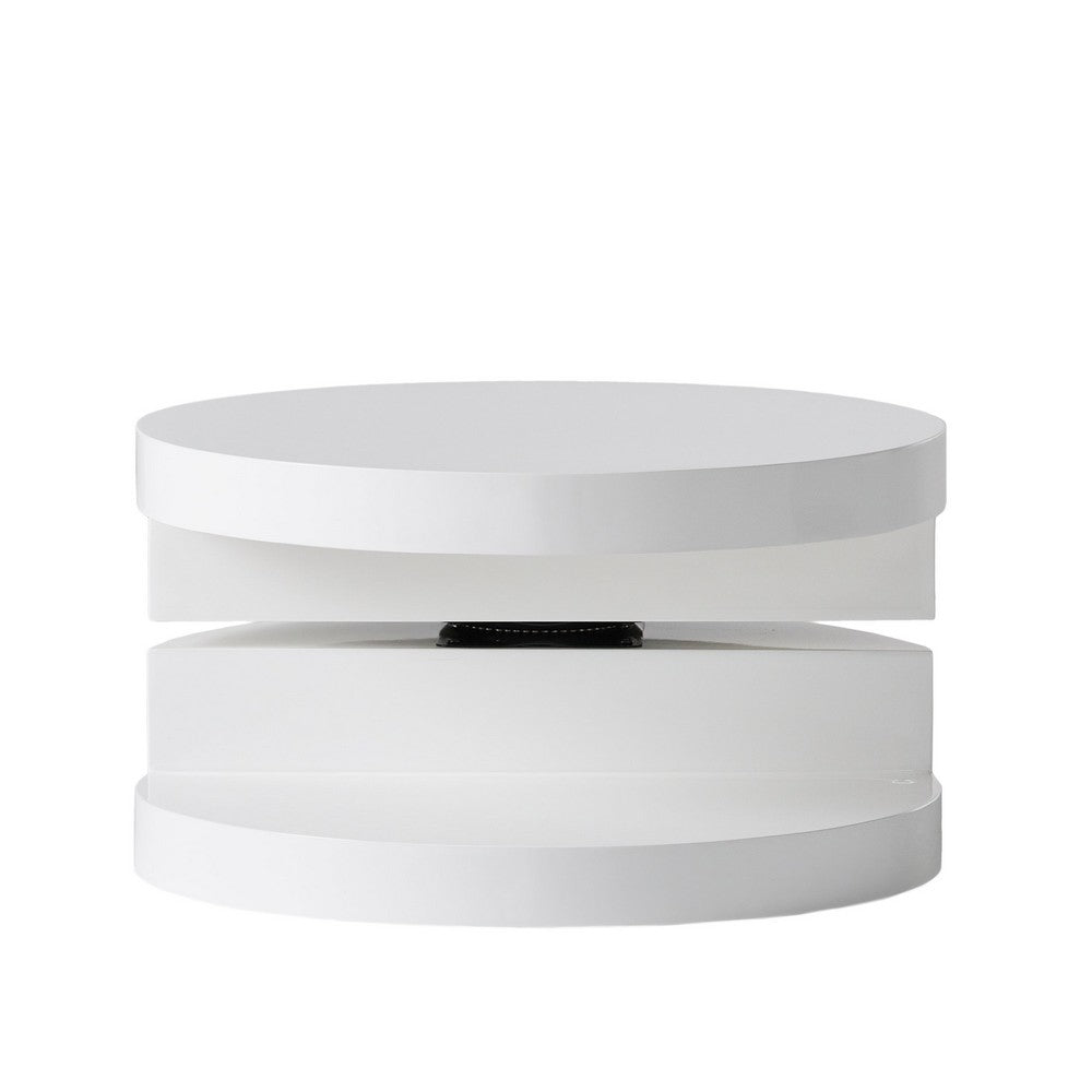 Coffee Table, Open Shelf, Rotating 24 Inch Modern Round White Top -BM325089