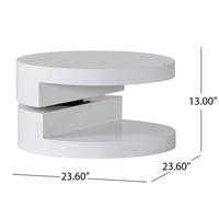 Coffee Table, Open Shelf, Rotating 24 Inch Modern Round White Top -BM325089