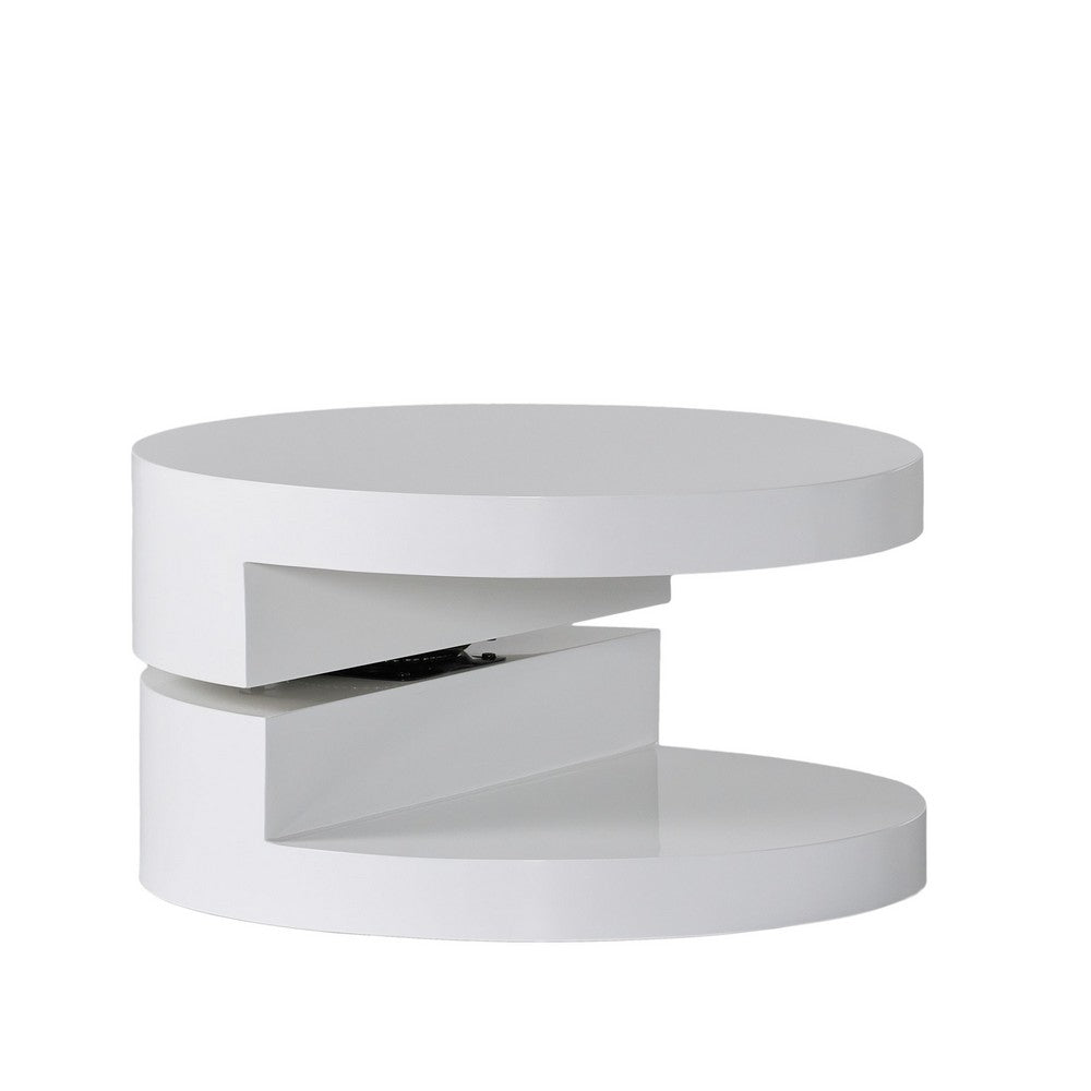 Coffee Table, Open Shelf, Rotating 24 Inch Modern Round White Top -BM325089