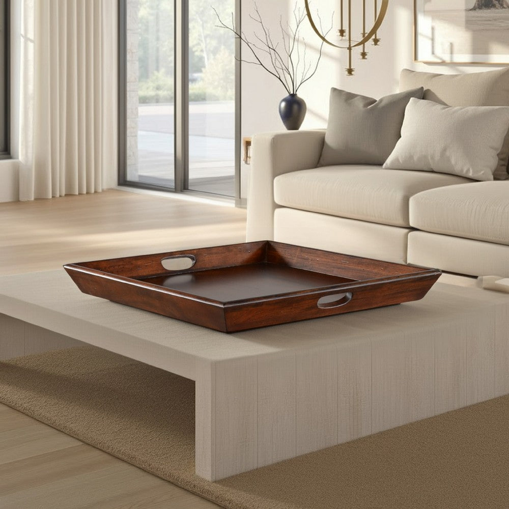 Odel Decorative Serving Tray, 27x27 Square Dark Brown Mahogany Wood -BM325137