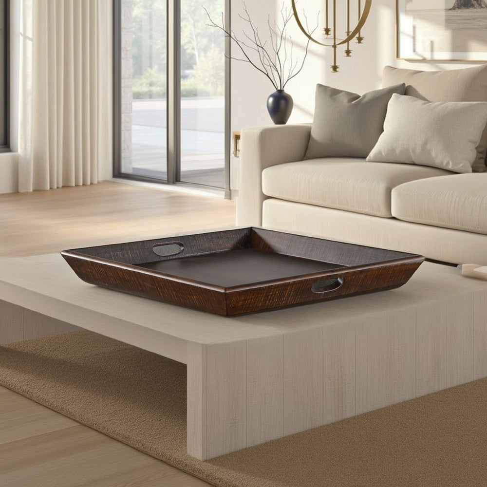 Flint Decorative Serving Tray, 27x27 Square Dark Rustic Oak Brown -BM325138
