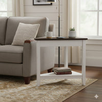 Orso Chairside Table, Shelf, 24 Inch Angled Brown Top, White Mahogany -BM325141
