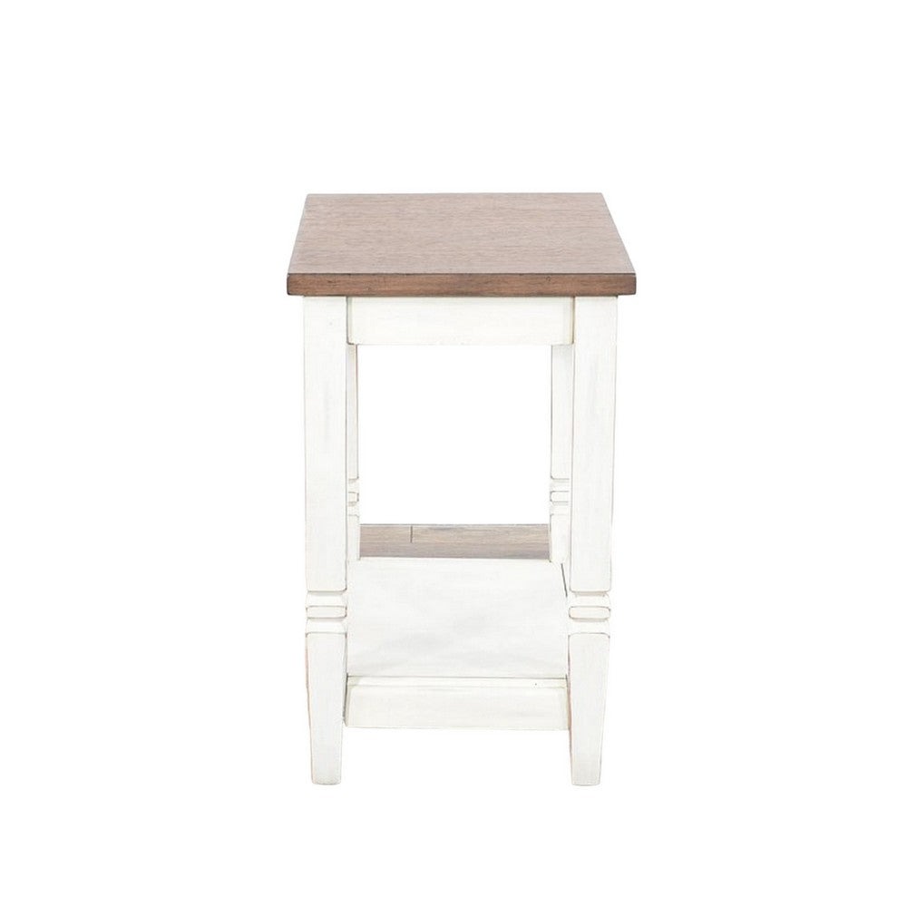 Dean Accent Side Table w Shelf, 26 Inch Rectangular Brown, White -BM325149