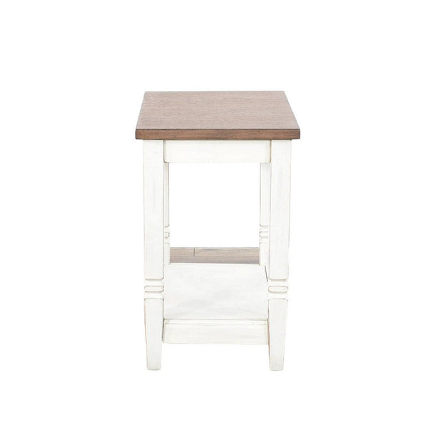 Dean Accent Side Table w Shelf, 26 Inch Rectangular Brown, White -BM325149