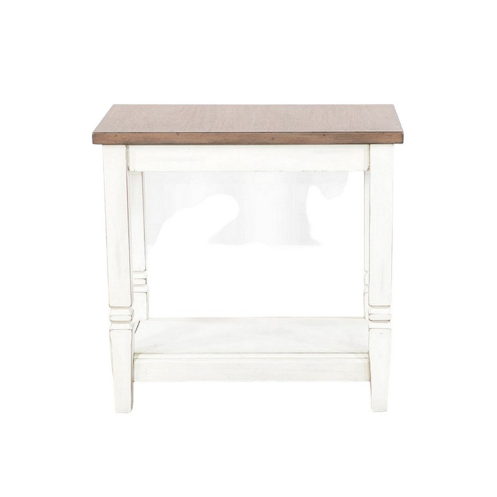 Dean Accent Side Table w Shelf, 26 Inch Rectangular Brown, White -BM325149