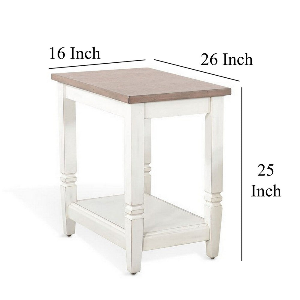Dean Accent Side Table w Shelf, 26 Inch Rectangular Brown, White -BM325149