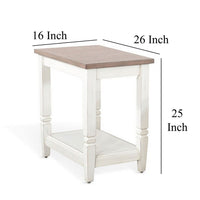 Dean Accent Side Table w Shelf, 26 Inch Rectangular Brown, White -BM325149