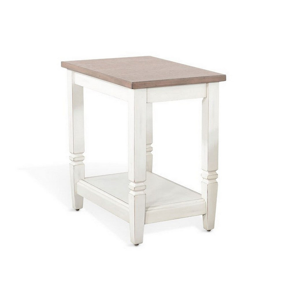 Dean Accent Side Table w Shelf, 26 Inch Rectangular Brown, White