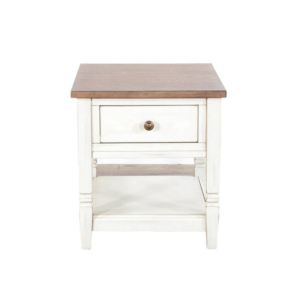 Dean Side End Table w Shelf, Drawer, 26 Inch Rectangular Brown, White -BM325151