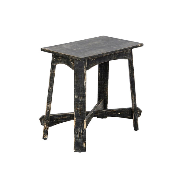 Rena Accent Chairside Table, X Legs, 24in Distressed Rustic Black Wood -BM325154
