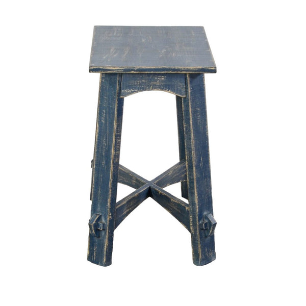 Rena Rustic Side Table, 24 Inch Rectangular Distressed Ocean Blue Wood -BM325157
