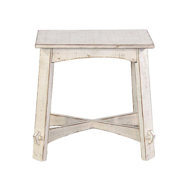 Rena Rustic Accent Chairside Table, X Legs, 24in Distressed White -BM325160