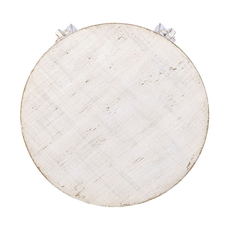 Rena Rustic Side End Table, X Legs, 24in Round, Distressed White Wood -BM325161