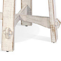 Rena Rustic Side End Table, X Legs, 24in Round, Distressed White Wood -BM325161