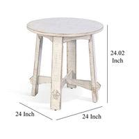 Rena Rustic Side End Table, X Legs, 24in Round, Distressed White Wood -BM325161