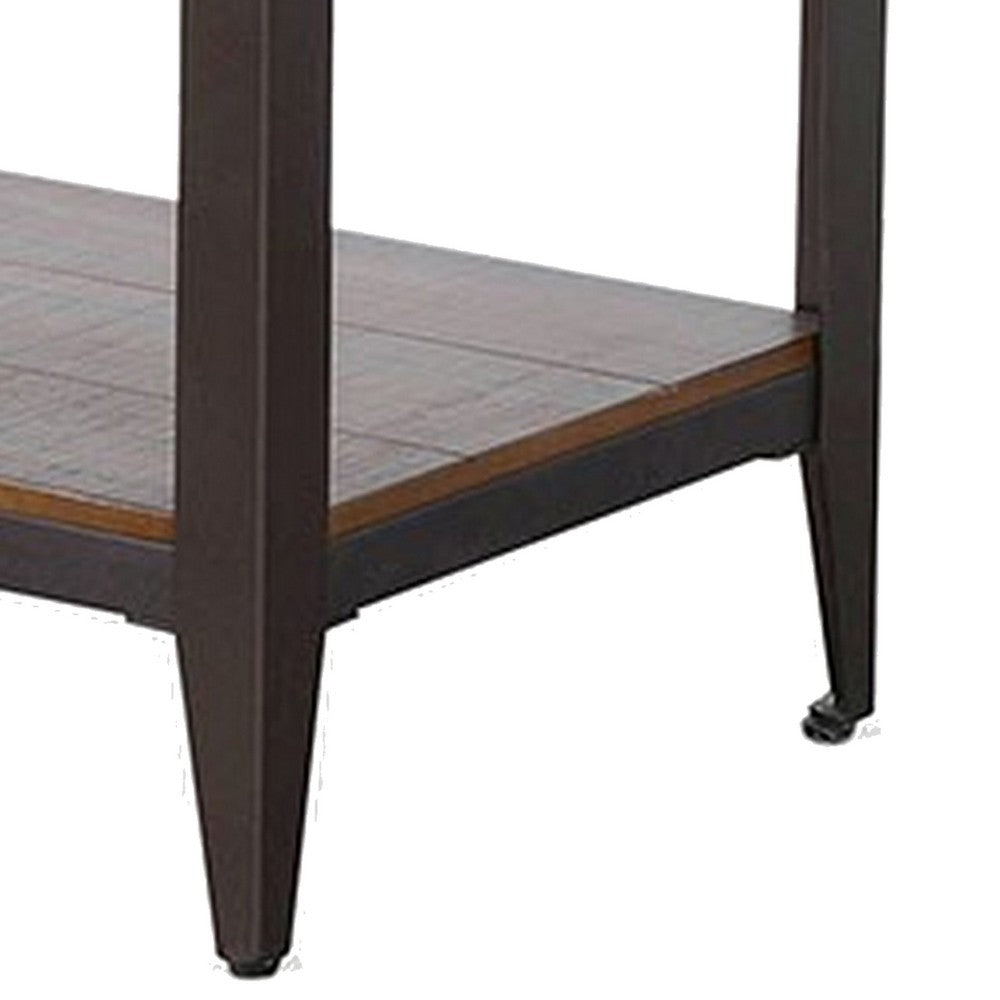 Ayka Chairside Table w 2 Shelf, Nailhead, 28 Inch Rectangular Brown -BM325163