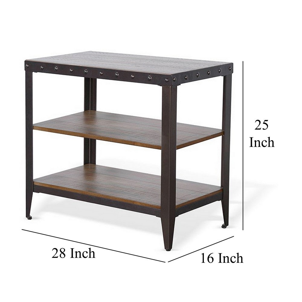 Ayka Chairside Table w 2 Shelf, Nailhead, 28 Inch Rectangular Brown -BM325163