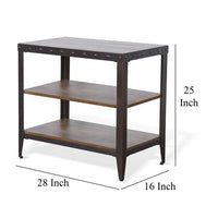 Ayka Chairside Table w 2 Shelf, Nailhead, 28 Inch Rectangular Brown -BM325163