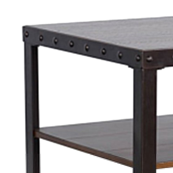 Ayka Side End Table w 2 Shelf, Nailhead, 24 Inch Rectangular Brown -BM325164