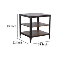 Ayka Side End Table w 2 Shelf, Nailhead, 24 Inch Rectangular Brown -BM325164