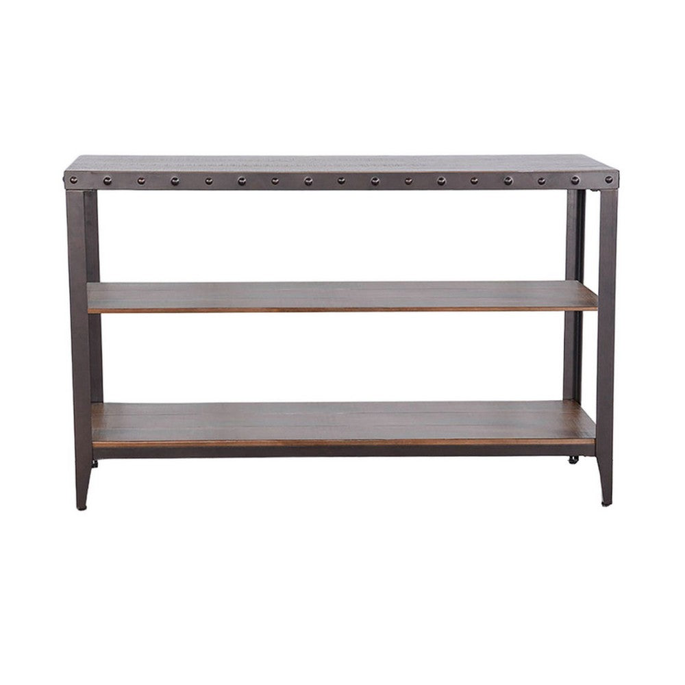 Ayka Sofa Table w Shelf, Nailhead Accent, 48 Inch Rectangular Brown -BM325165