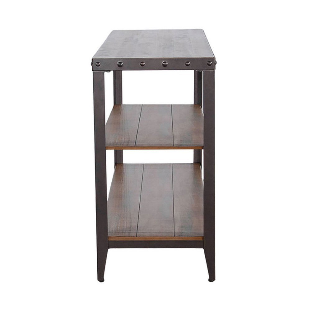 Ayka Sofa Table w Shelf, Nailhead Accent, 48 Inch Rectangular Brown -BM325165