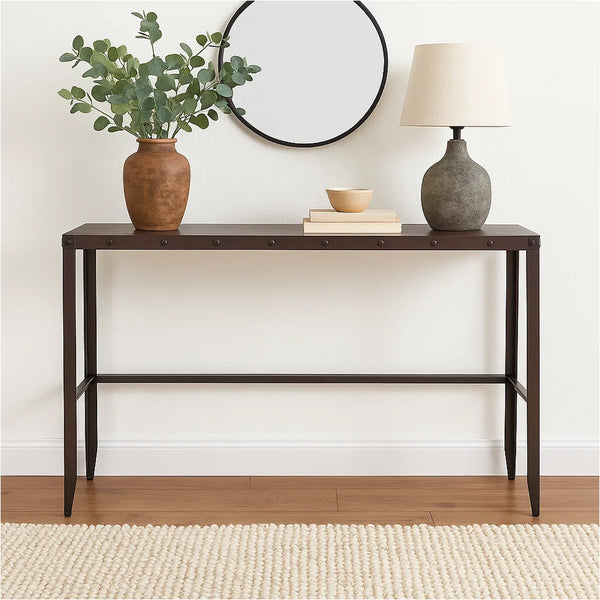 Ayka Sofa Bar Table w Nailhead Accent, 60 Inch Rectangular Brown Wood -BM325166
