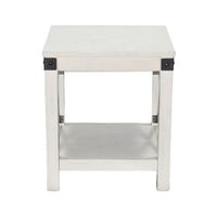 Sime Side End Table w Shelf, X Panel, 20 Inch Square Off White Wood -BM325169