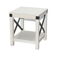 Sime Side End Table w Shelf, X Panel, 20 Inch Square Off White Wood -BM325169