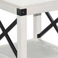 Sime Side End Table w Shelf, X Panel, 20 Inch Square Off White Wood -BM325169