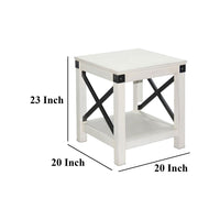 Sime Side End Table w Shelf, X Panel, 20 Inch Square Off White Wood -BM325169