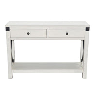 Sime Sofa Table w Shelf, 2 Drawers, 44 Inch Rectangular Off White Wood -BM325170