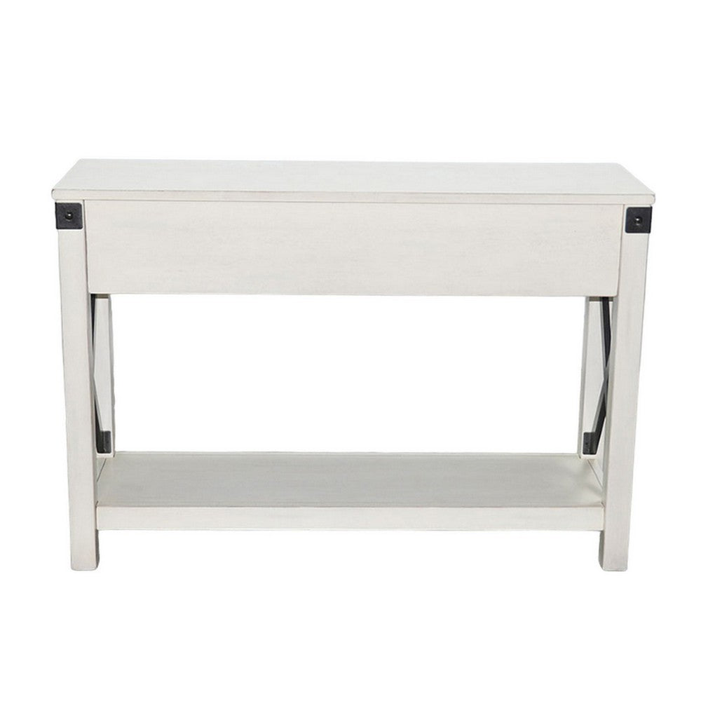 Sime Sofa Table w Shelf, 2 Drawers, 44 Inch Rectangular Off White Wood -BM325170