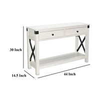 Sime Sofa Table w Shelf, 2 Drawers, 44 Inch Rectangular Off White Wood -BM325170