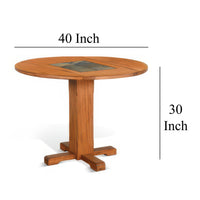 Marv Dining Table w 2 Drop Leaves, 40 Inch Round Top, Brown Wood