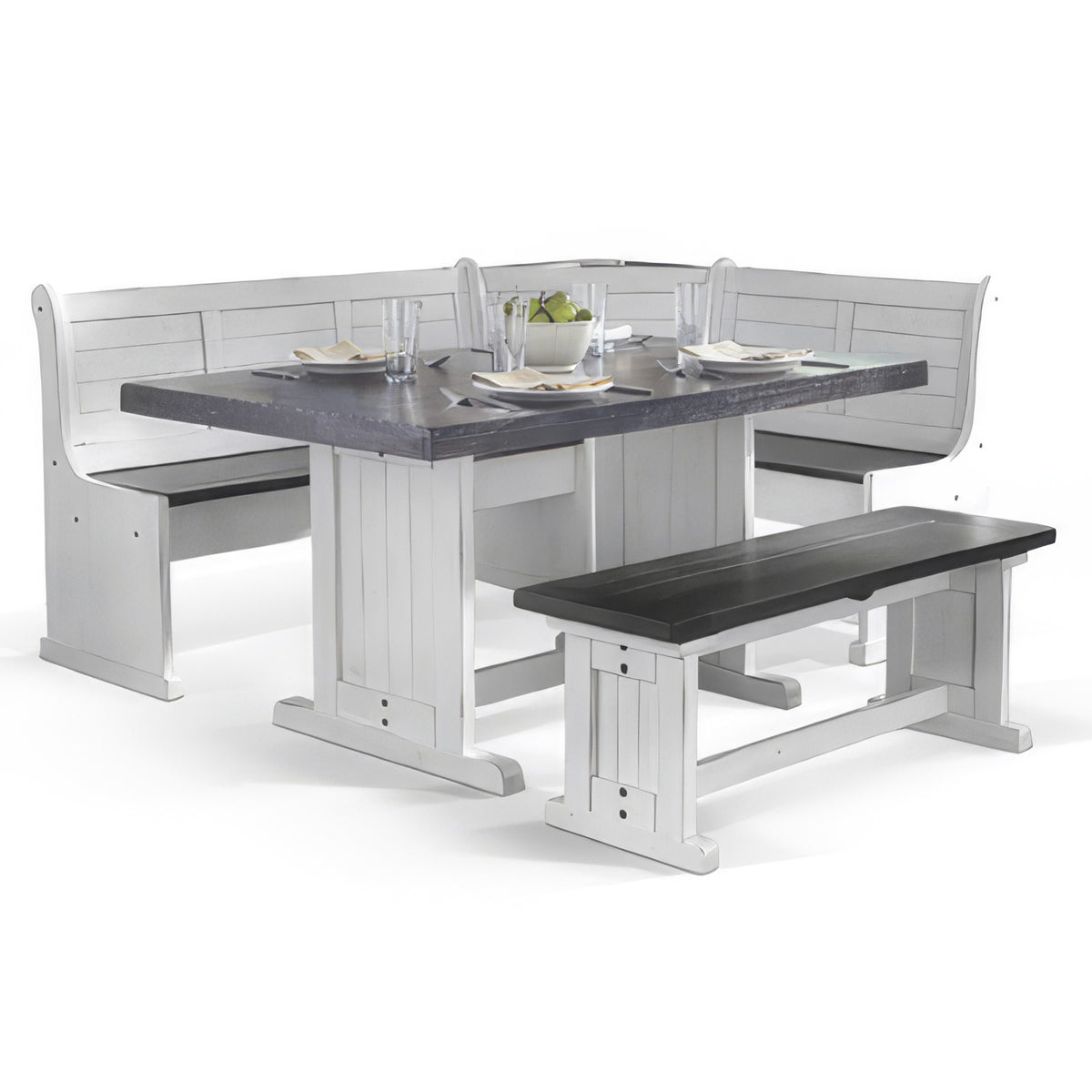 Orso 4pc Breakfast Nook Dining Table Set, Corner Bench, White Brown