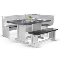Orso 4pc Breakfast Nook Dining Table Set, Corner Bench, White Brown