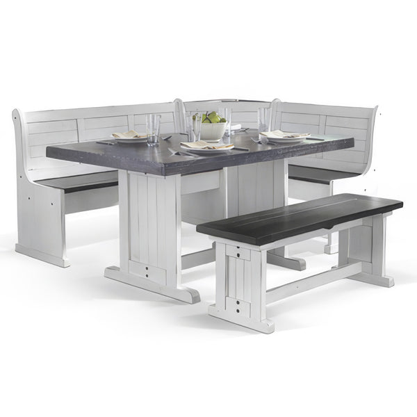 Orso 4pc Breakfast Nook Dining Table Set, Corner Bench, White Brown