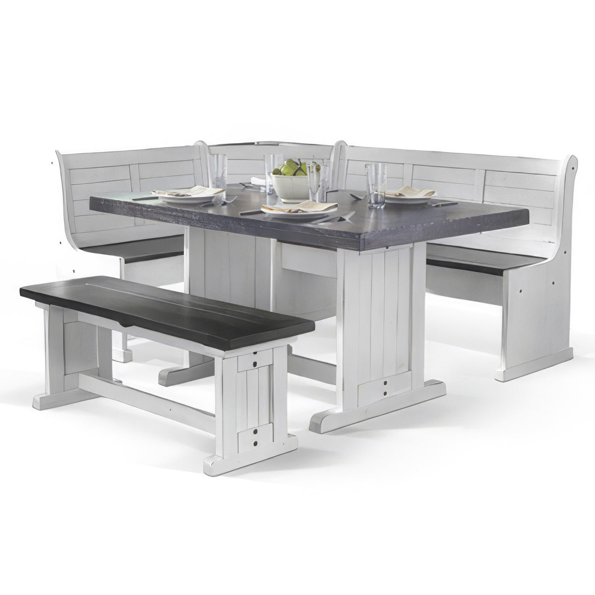 Orso 4pc Breakfast Nook Dining Table Set, Corner Bench, White Brown