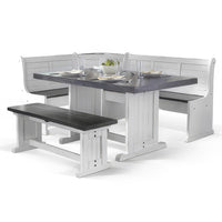 Orso 4pc Breakfast Nook Dining Table Set, Corner Bench, White Brown