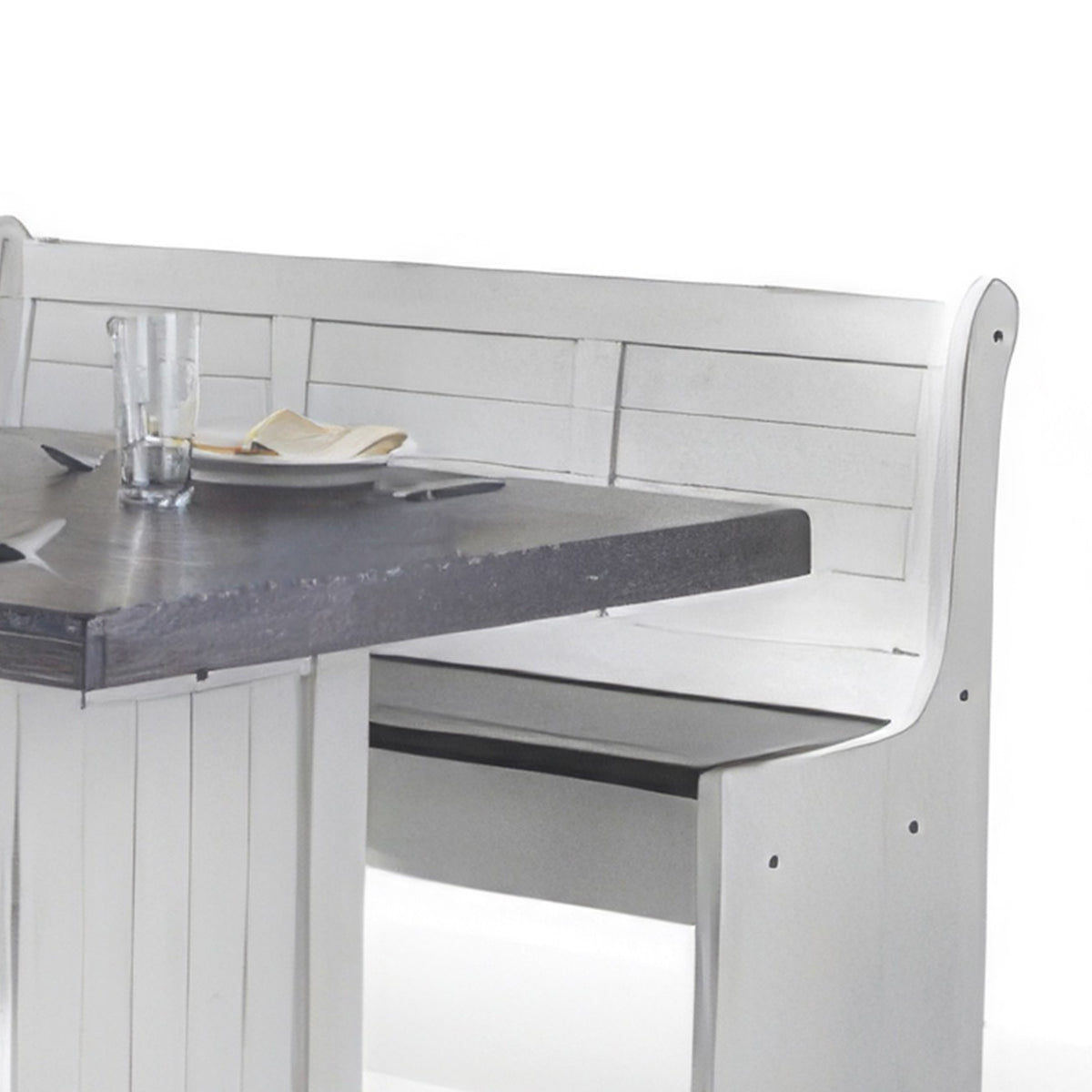 Orso 4pc Breakfast Nook Dining Table Set, Corner Bench, White Brown