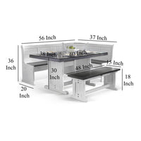 Orso 4pc Breakfast Nook Dining Table Set, Corner Bench, White Brown