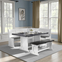 Orso 4pc Breakfast Nook Dining Table Set, Corner Bench, White Brown