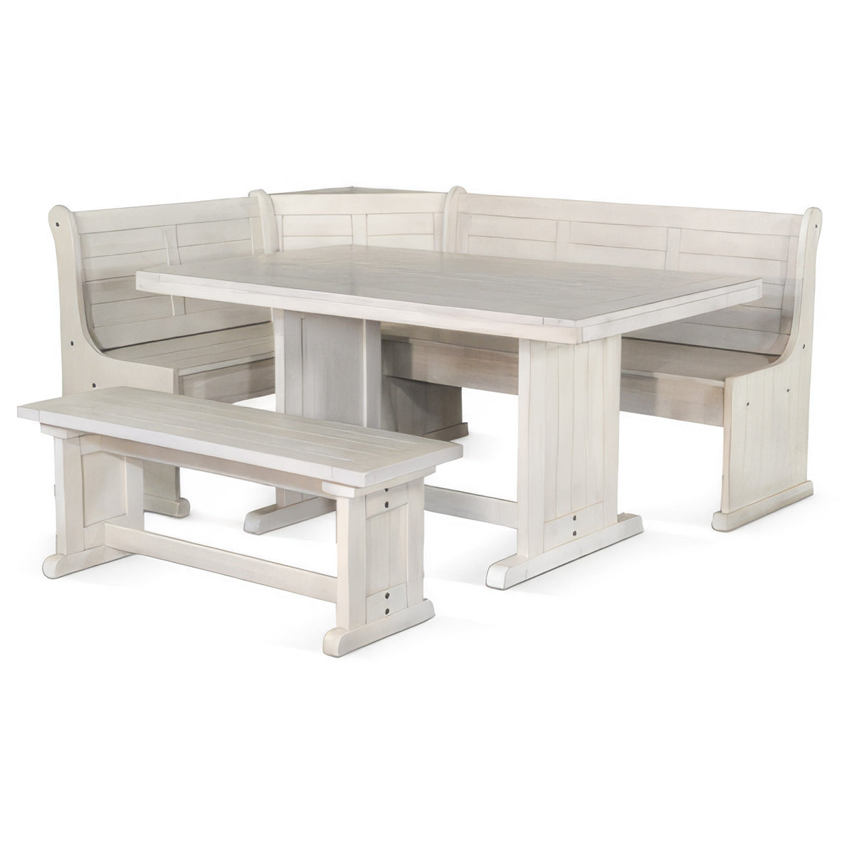 Sime 4pc Breakfast Nook Set, Dining Table and Corner Bench, White-BM325194