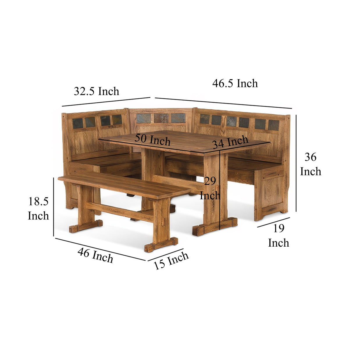 Marv 4pc Breakfast Dining Table Set, Corner Storage Bench Light Brown
