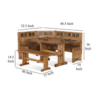 Marv 4pc Breakfast Dining Table Set, Corner Storage Bench Light Brown
