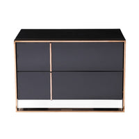 Caer Nightstand, 2 Drawers, Modern Rose Gold Stainless Steel, Black -BM325236